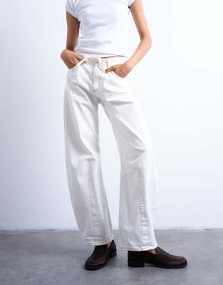 Topshop High Rise Tie Belt Barrel Leg Jeans In Gray
