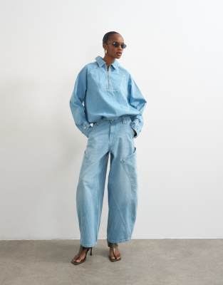 Topshop High Rise Utility Barrel Jean In Blue
