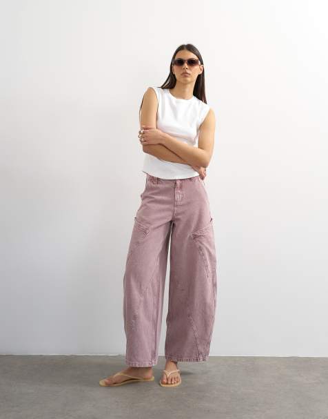 Topshop high rise utility barrel jeans in lilac - view 1