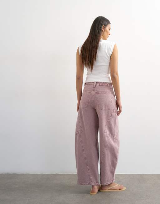 Topshop high rise utility barrel jeans in lilac, 3 of 7