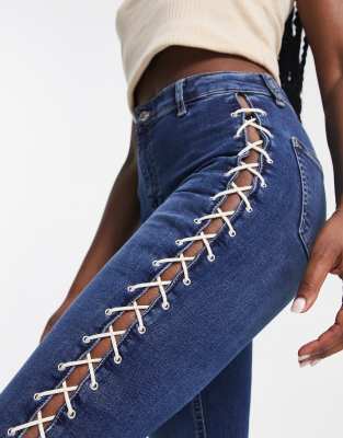 Topshop high rise Y2K lace up Jamie flare jeans in indigo | ASOS