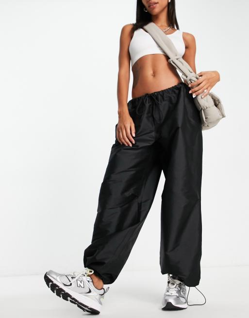 Topshop high shine oversized balloon parachute pants in black