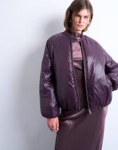 Topshop high shine padded bomber jacket in aubergine