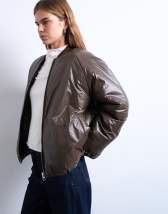 Topshop high shine padded bomber jacket in chocolate