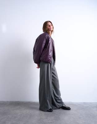 Topshop High Shine Padded Bomber Jacket In Purple