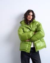 Topshop High shine ripstop funnel neck puffer jacket in bright green