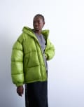 [Topshop] Topshop high shine ripstop puffer jacket in bright green M Bright green