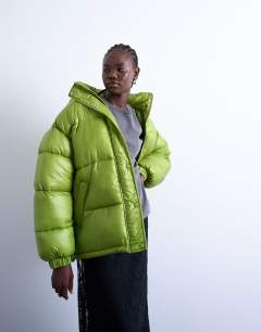 High shine ripstop puffer jacket in bright green