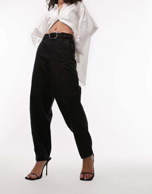 Poise High Waist Fold Over Trousers in Washed Black