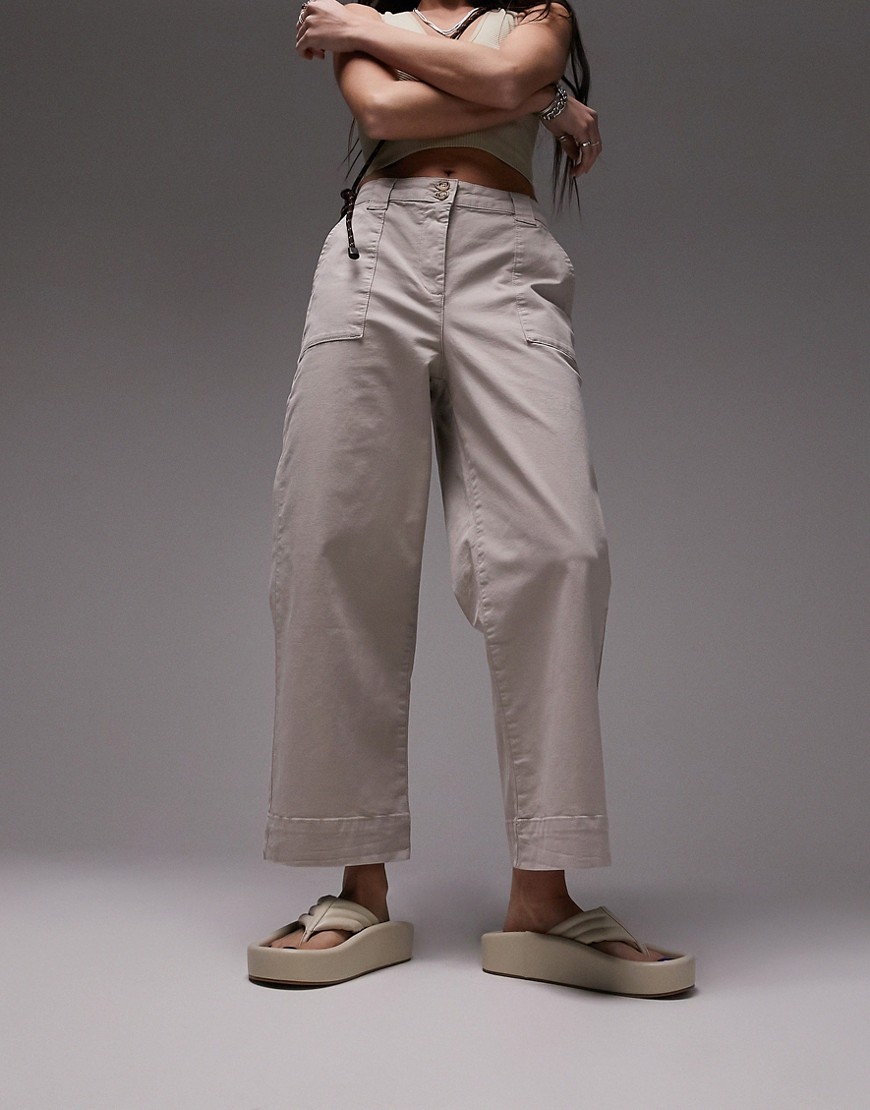Topshop high waist culotte trouser in stone-Neutral