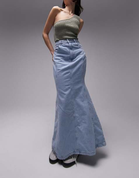 Topshop high waist denim fishtail skirt in bleach - view 1