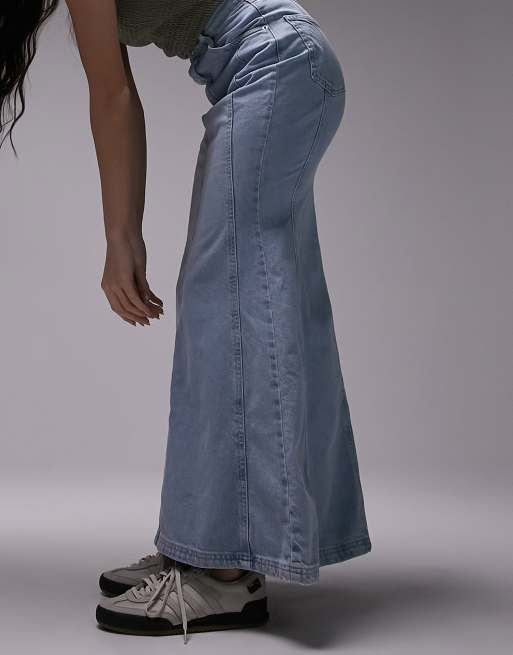 Topshop high waist denim fishtail skirt in bleach | ASOS