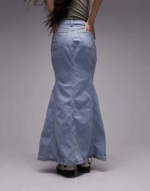 Topshop high waist denim fishtail skirt in bleach ASOS - Main Image