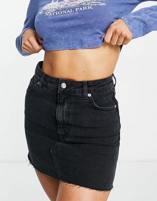 Topshop high waist denim skirt in washed black - ASOS Price Checker