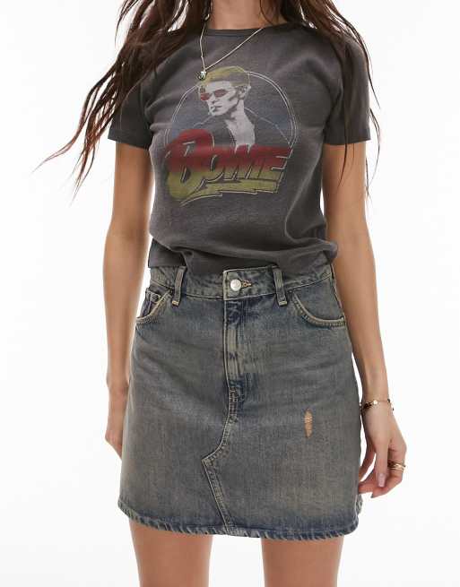 Topshop high waist denim skirt with pink tint, 3 of 4