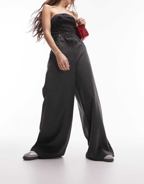 Topshop high waist flood length pants in black - view 1