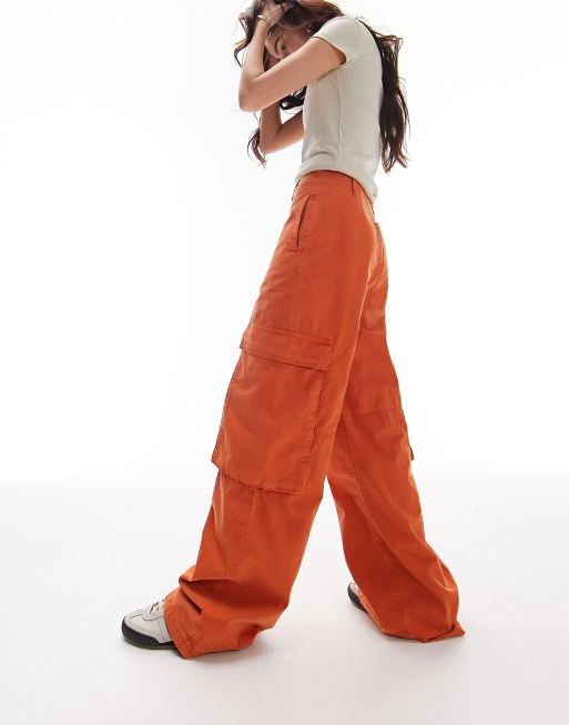 Women's Cinch Hem Woven Cargo Pants - JoyLab Orange M