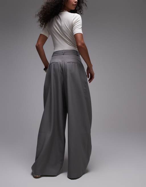 Topshop high waist pleated extreme wide leg tailored pants in gray