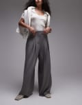 [Topshop] Topshop high waist pleated extreme wide leg tailored pants in grey-Black 14 grey