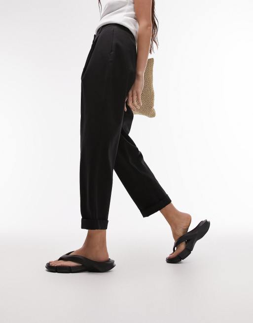 high waist pleated peg trouser in washed black ASOS