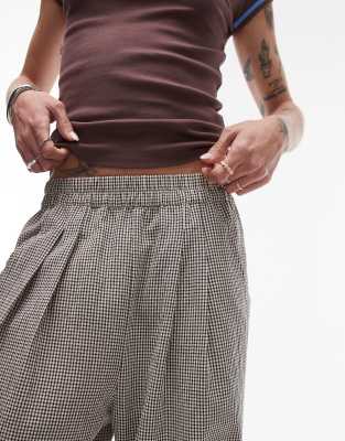 Topshop High Waist Pull On Mini Plaid Tapered Pants In Multi