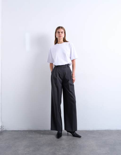Topshop high waist two pleat tailored pants in dark gray