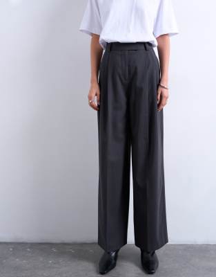 Topshop High Waist Two Pleat Tailored Pants In Gray