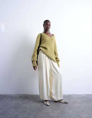 Topshop High Waisted Balloon Hem Pants In Neutral