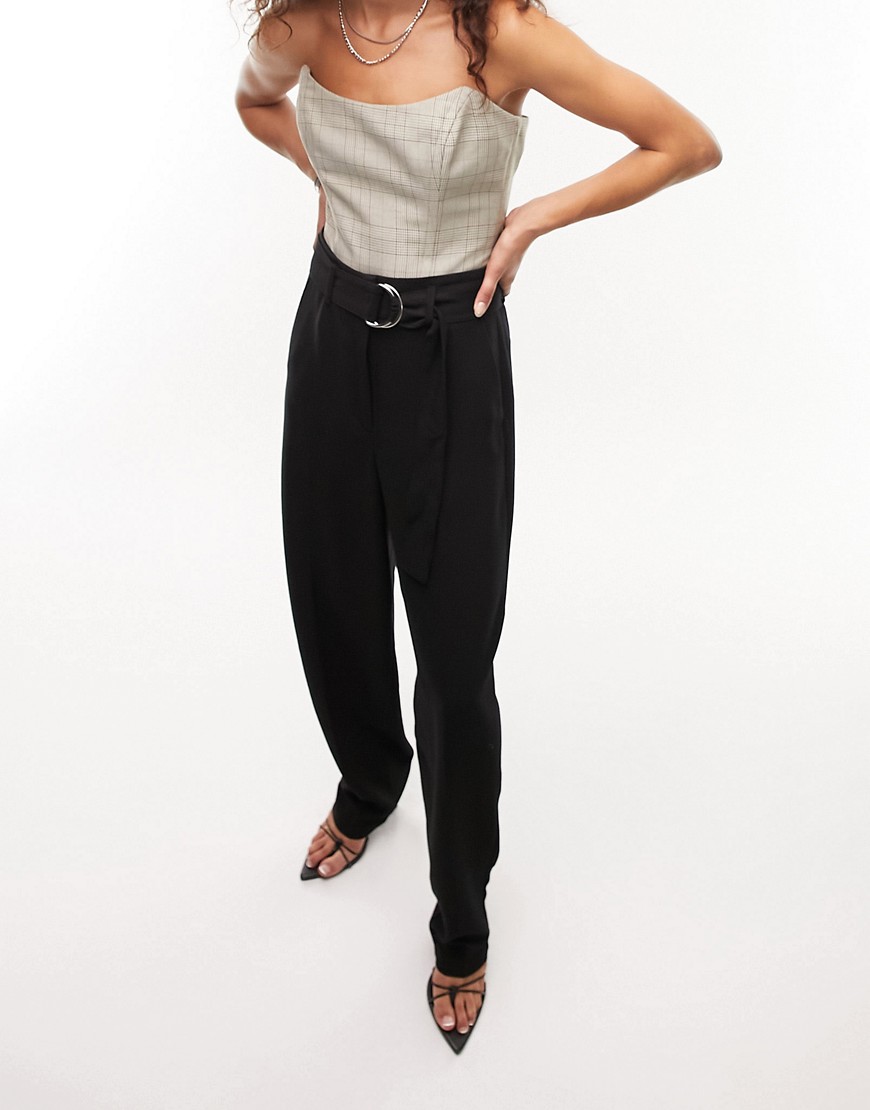 Topshop high waisted belted slouch peg pants in black