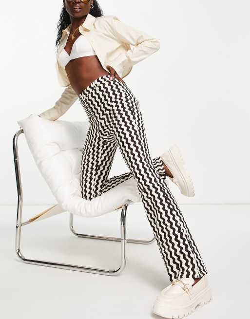 Topshop high waisted bengaline flared trouser in wavy print