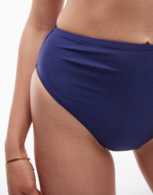 Topshop High Waisted Bikini Bottoms In Blue