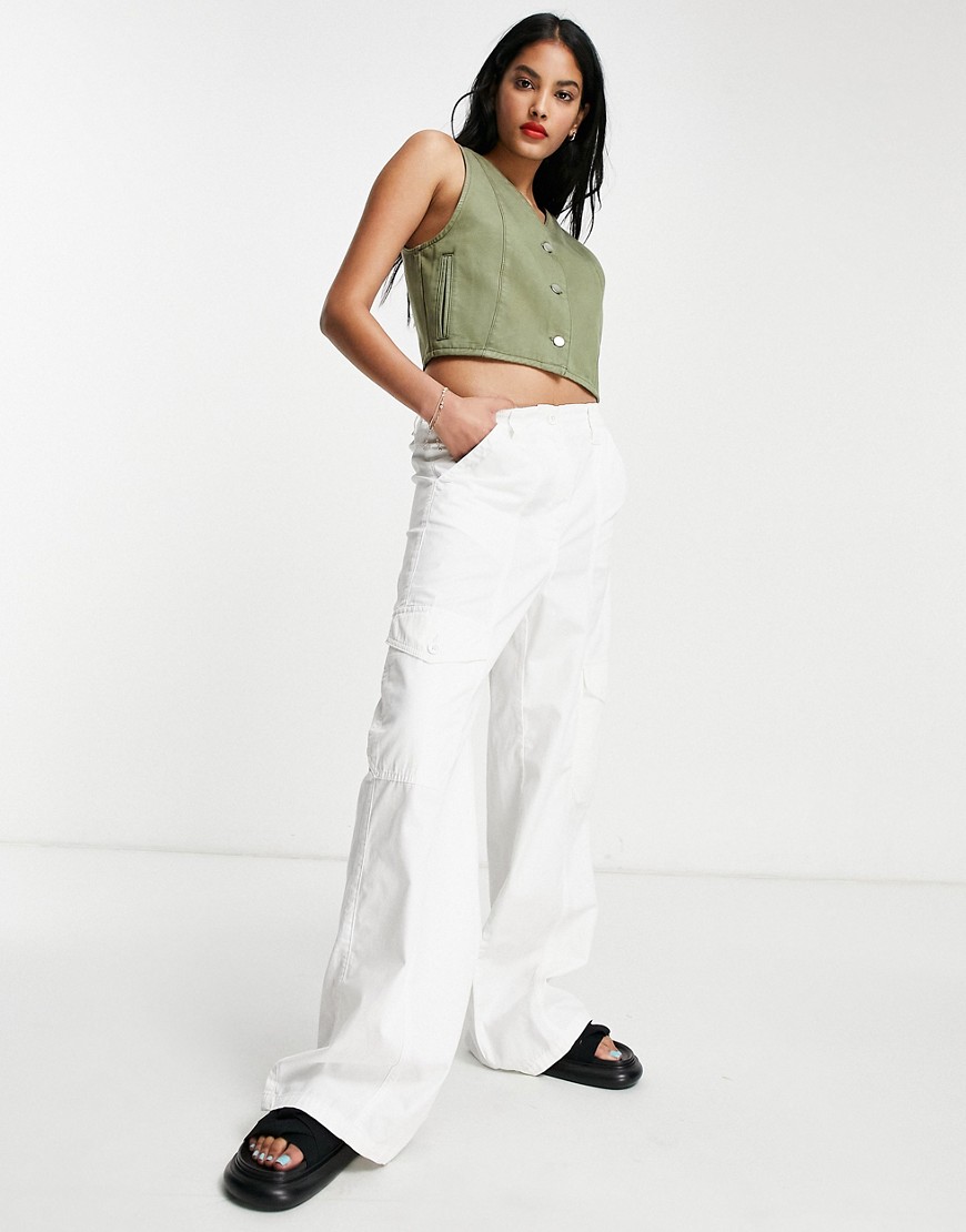 Topshop high waisted cargo trouser with utility pockets in white