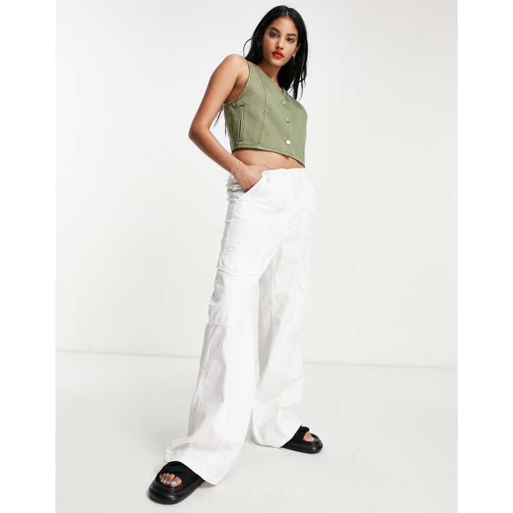 White cropped on sale cargo pants