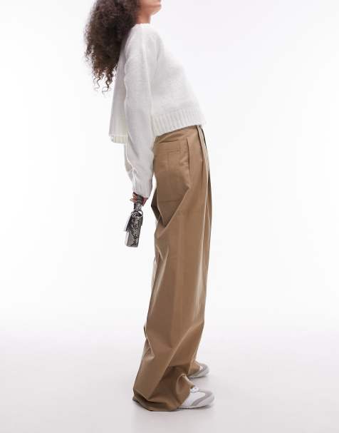 Topshop high waisted chino trouser with utility pockets in sand - view 1