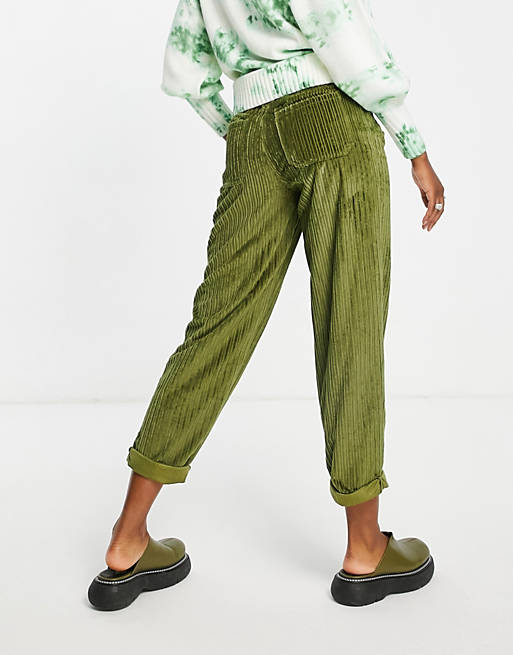  Topshop high waisted cord peg trouser in olive green 