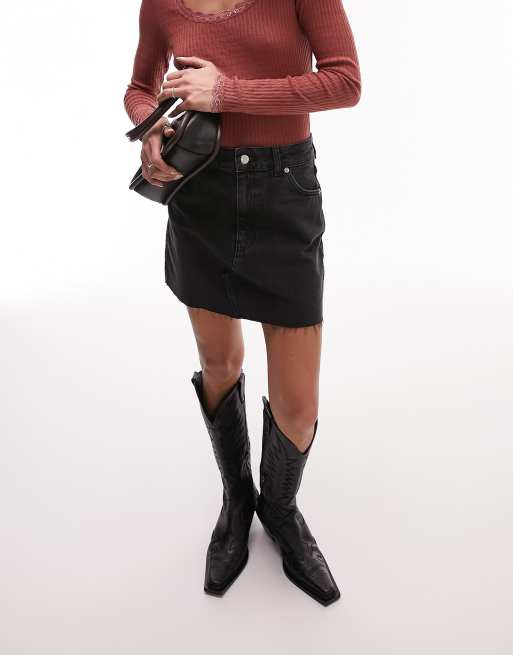 High waisted shop dark denim skirt