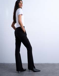 Model wearing High waisted split flare trouser in black
