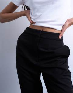 Model wearing High waisted split flare trouser in black