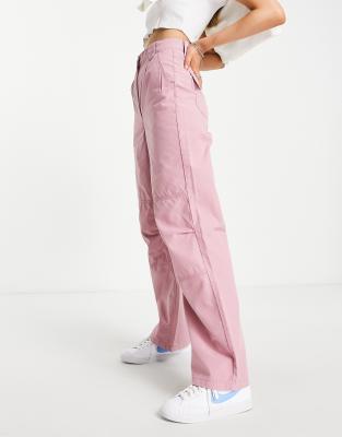 Topshop Petite Pale Pink Button Awkward Wide Leg Cropped Trousers Uk4