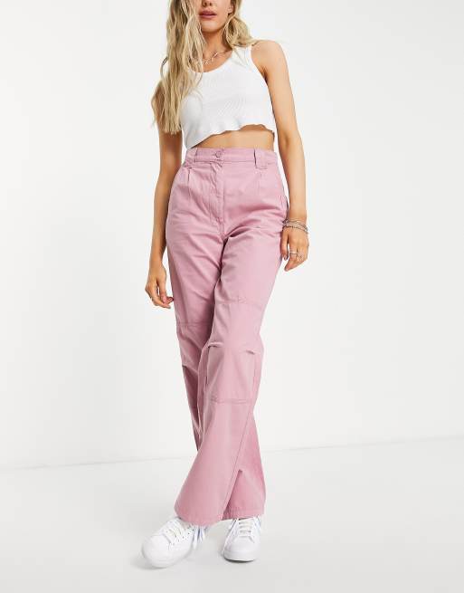 Topshop Petite Pale Pink Button Awkward Wide Leg Cropped Trousers Uk4