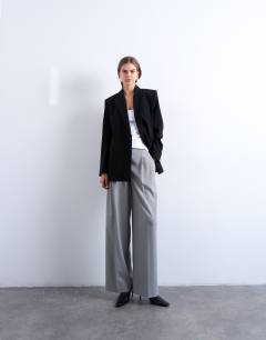 High waisted two pleat tailored trouser in light grey