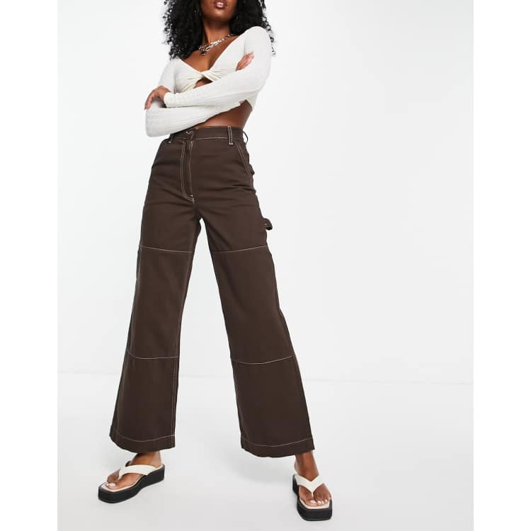 Topshop high waisted workwear straight leg cargo trouser in chocolate