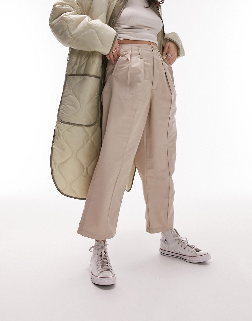 Topshop Highwaist Paperbag Pants In Stone-neutral