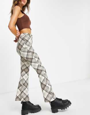 Topshop highwaisted bengaline flared trouser in check print - ASOS Price Checker