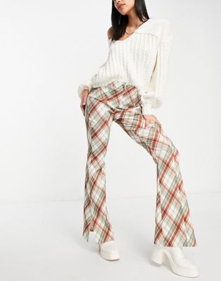 Topshop highwaisted bengaline flared trouser with side splits in check print