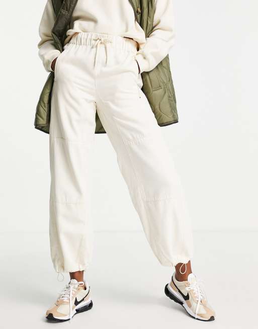 Topshop highwaisted soft cotton drawstring cuffed pants in ecru