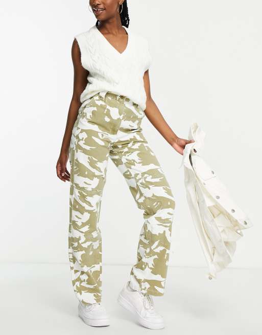 Topshop highwaisted straight leg utility pants in khaki camo print ASOS