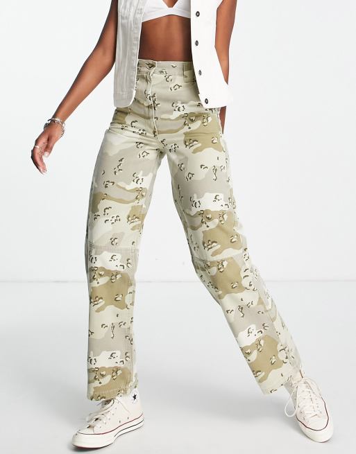 Topshop highwaisted straight leg utility pants in khaki camo print, 3 of 4