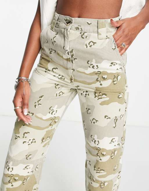 Topshop highwaisted straight leg utility pants in khaki camo print, 4 of 4