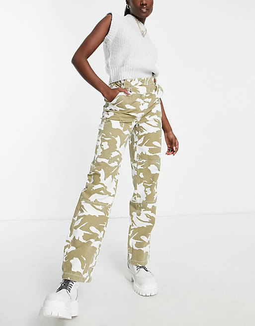 Topshop highwaisted straight leg utility pants with knee darts in camo ...